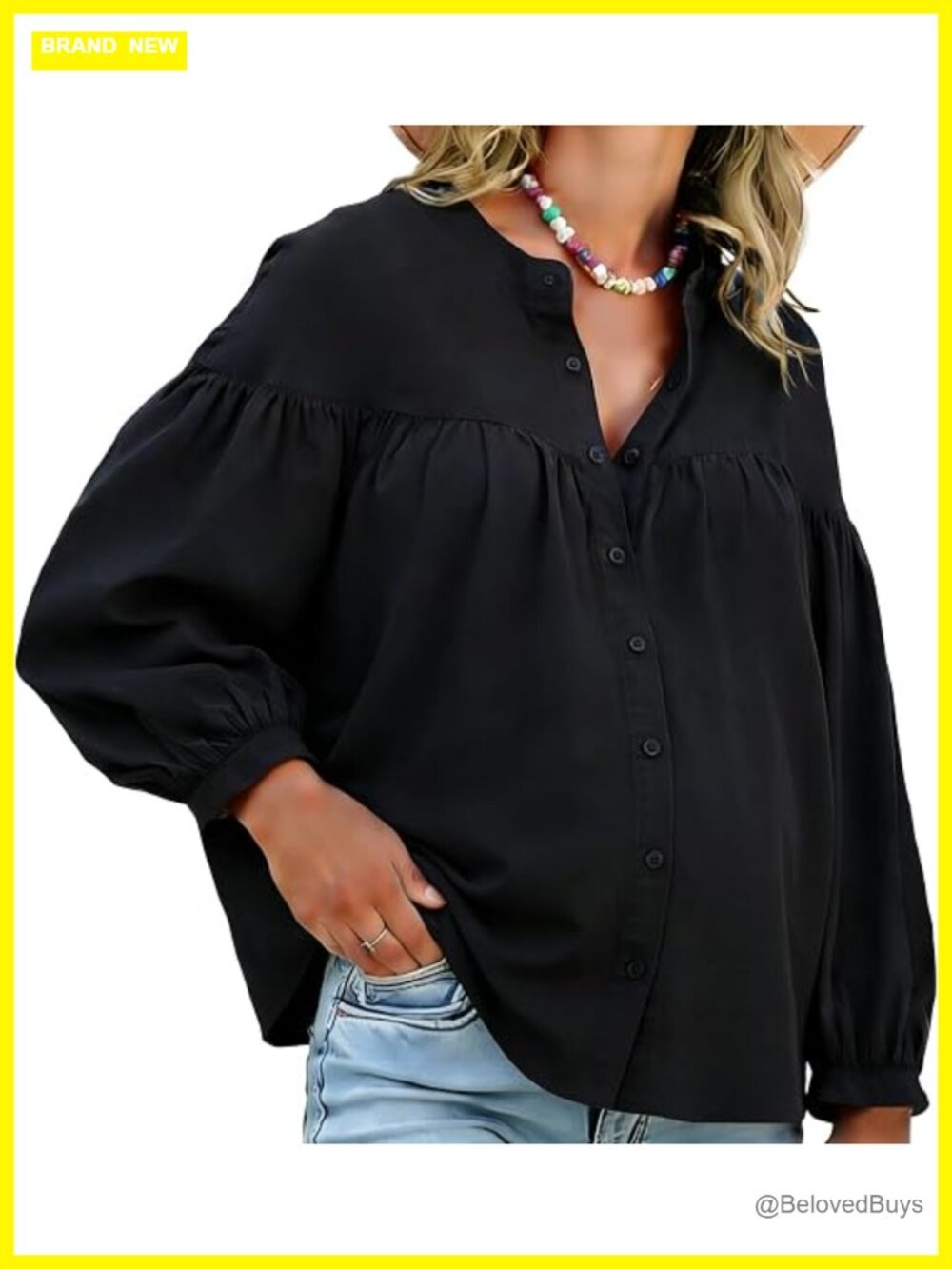 Maternity Button Down Work Shirts Nursing Blouses Pleated Lantern Sleeve